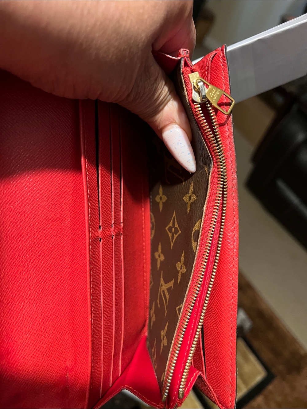 🔥🔥🔥Louis Vuitton Brown Monogram Envelope Wallet with Red Trim with 2 COA! - Picture 11 of 15
